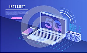 5G network wireless internet Wi-fi connection. Smart city and communication network concept. High speed, broadband