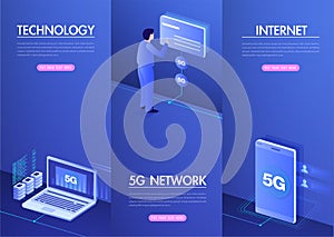 5G network wireless internet Wi-fi connection. Smart city and communication network concept. High speed, broadband