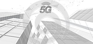 5G network wireless internet Wi-fi connection. Smart city and communication network concept. High speed, broadband