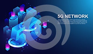 5G network wireless system, 5th internet telecommunication on smart city concept Vector