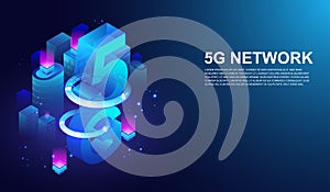 5G network wireless system, 5th internet telecommunication on smart city concept Vector