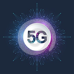 5G network wireless system and internet connection background. 5G symbol communication network. Business technology