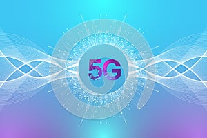 5G network wireless system and internet connection background. 5G symbol communication network. Business technology