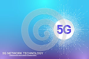 5G network wireless system and internet connection background. 5G symbol communication network. Business technology