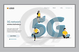 5G network wireless technology vector illustration. Addicted to networks people concept illustration of young men and women using