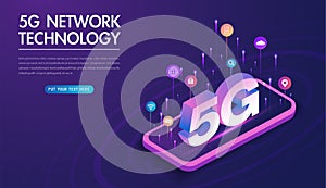 5G network wireless technology vector illustration. High-speed mobile internet of next generation. Using modern digital devices.