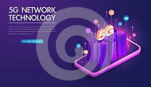 5G network wireless technology vector illustration. High-speed mobile internet of next generation. Using modern digital devices.