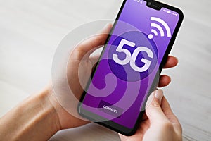 5G New generation fast wireless internet connection.Communication technology concept.