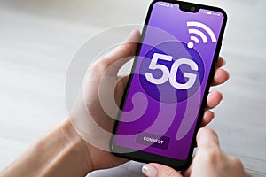 5G New generation fast wireless internet connection.Communication technology concept.