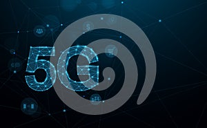 5G new generation networks, High-speed mobile Internet. Abstract connection technology concept background. 3D polygonal