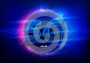 5G new wireless internet wifi connection. Big data binary code flow numbers. Global network high speed innovation connection data