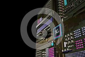 5G next generation cellular network technology circuit board 3D rendered in military olive green color