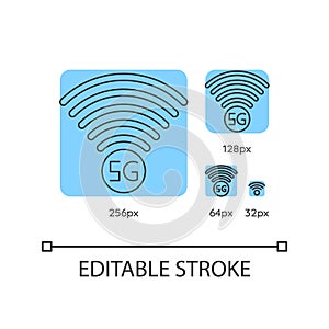 5G signal indicator blue linear icons set