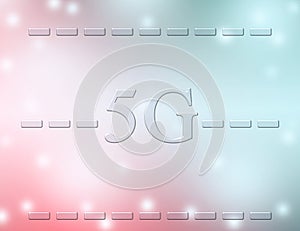 5G signal transmission technology, internet mobile wireless - text on blue and pink background