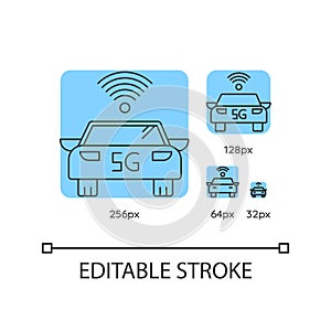 5G smart car blue linear icons set