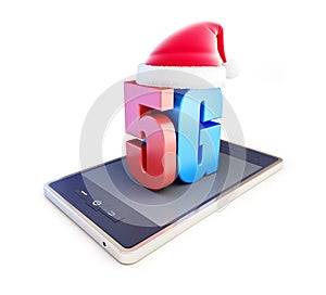 5G smartphone ang text 5G Santa Hat