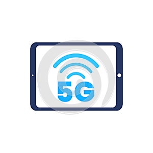 5G tablet. High-speed wifi, wireless network. Symbol of mobile internet technology. Vector illustration