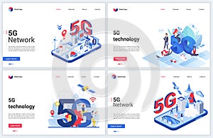 5G telecom network wireless technology vector illustrations with 3d isometric or flat tech global cellular networking