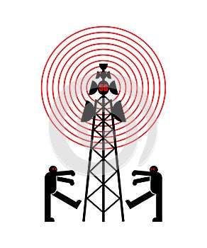 5G tower chipping population. Conspiracy theory. Zombies walk around cell tower. TV and radio communication towers