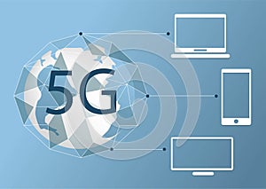 5G vector abstract new wireless internet connection background. Global network high speed network. Polygonal style. 5G symbol.