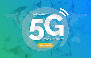 5G wireless internet connection network background. High speed 5g data communication mobile phone concept