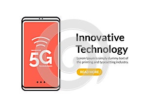 5G wireless internet connection network background. High speed 5g data communication mobile phone concept