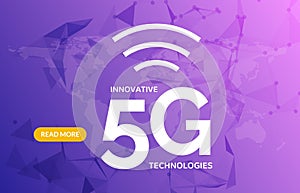 5G wireless internet connection network background. High speed 5g data communication mobile phone concept