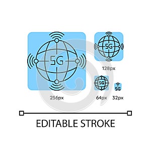 5G wireless technology blue linear icons set
