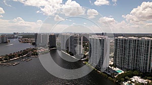 5k aerial video waterfront condominiums Aventura Florida