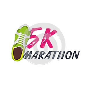 5K Marathon Run Event with sneakers. Vector illustration.