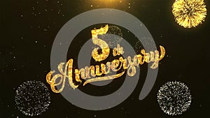 5th happy anniversary Celebration, Wishes, Greeting Text on Golden Firework