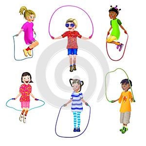 6 children roping jump