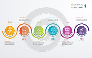 6 circle timeline infographic template business concept background. Vector can be used for workflow layout, diagram, number step