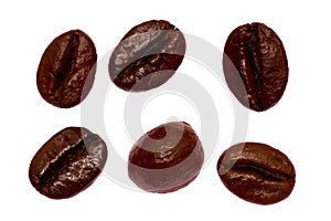 6 coffee beans that have been roasted, fresh brown in colour, ready to be grinded and made drinks