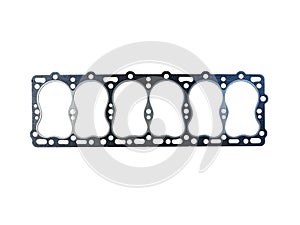 6-cylinder engine block head gasket on an isolated white background