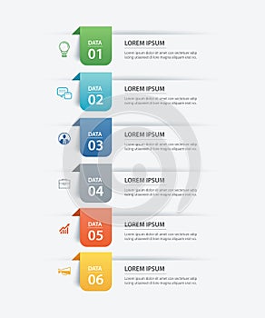 6 data infographics tab paper index template. Vector illustration abstract background. Can be used for workflow layout, business