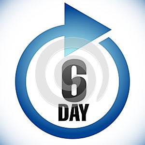 6 day Turnaround time TAT icon. Interval for processing, return to customer. Duration, latency for completion, request