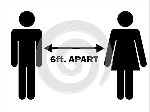 6 ft. Apart Man Woman Stick Figure. Pictogram Illustration Depicting Social Distancing during Pandemic Covid19. Vector File