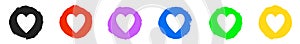 6 Heart icons on colorful drawn Buttons