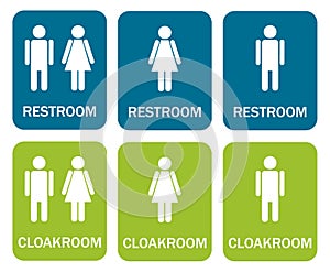 6 isolated signs - 3 for restroom and 3 for cloakroom