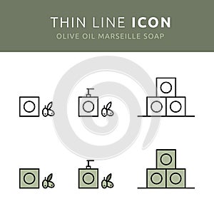 6 Marseille soap icons designed in line art style can be used for web, print and logo
