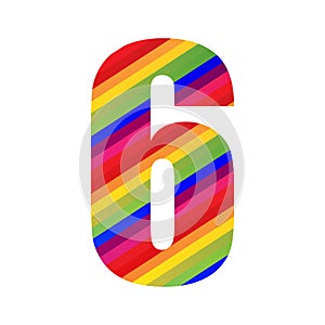 6 Number Rainbow Style Numeral Digit. Colorful Number Vector Illustration