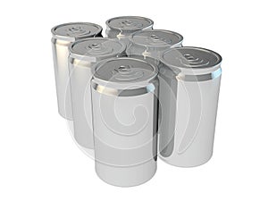 6 pack of silver aluminium cans