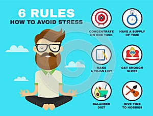 6 rules to avoid stress infographic.