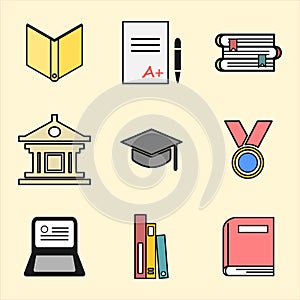 6 sets of vector art campus icons, editable and changeable colors