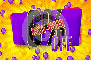 6 six Percent off sale discount shopping banner. icon promotion