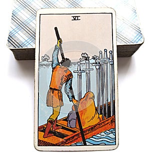 6 Six of Swords Tarot Card Moving On Slow Healing Progress but slow Calmer Waters