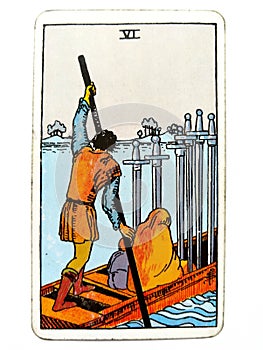 6 Six of Swords Tarot Card Moving On Slow Healing Progress but slow Calmer Waters