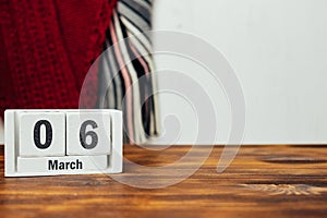 6 sixth day of Spring month calendar march with copy space