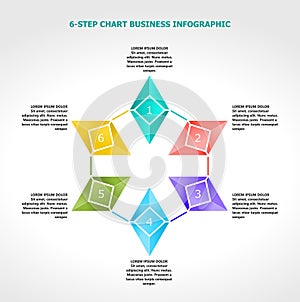 6-Step business or corporate infographic chart with gem-inspired motif
